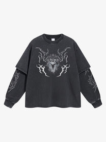 ARTIE MASTER | Flame Emblem Layered Sleeve Sweatshirt in Black - front view