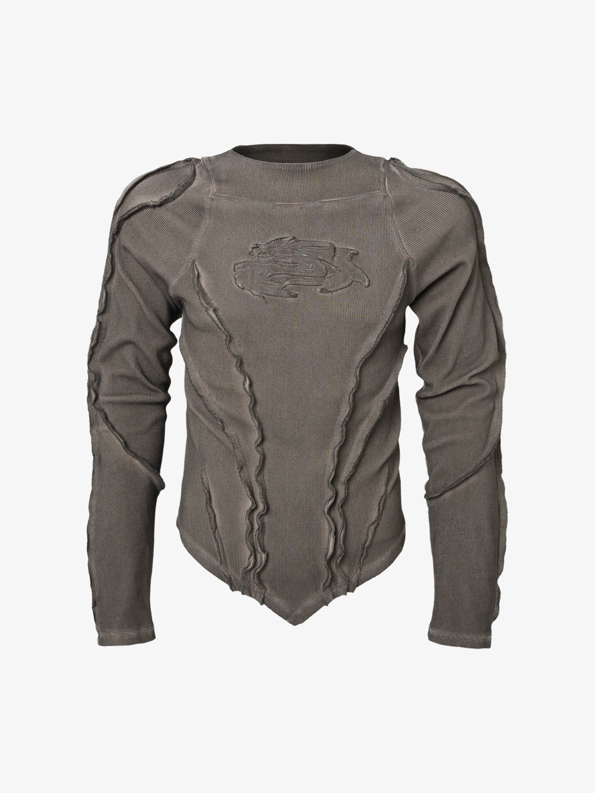 ATSF30 | Sculpted Seam Pointed Hem Sweatshirt in Brown - front view