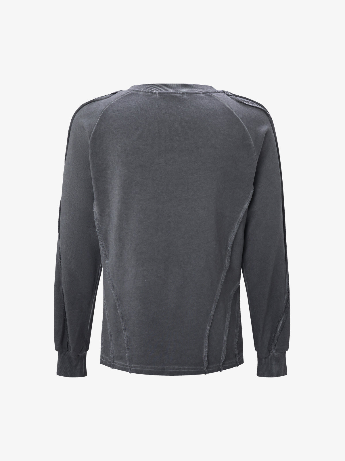 ATSF30 | Distressed Panel Seam Sweatshirt in Dark Gray - back view