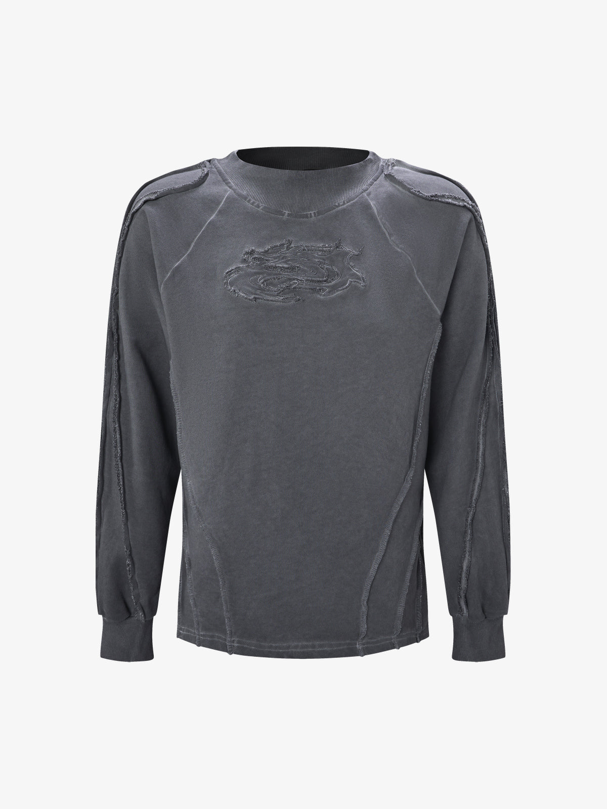 ATSF30 | Distressed Panel Seam Sweatshirt in Dark Gray - front view