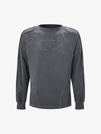 ATSF30 | Distressed Panel Seam Sweatshirt in Dark Gray - front view