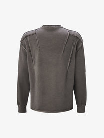 ATSF30 | Washed Henley Panel Sweatshirt in Brown - back view