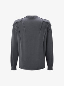ATSF30 | Washed Henley Panel Sweatshirt in Dark Gray - back view