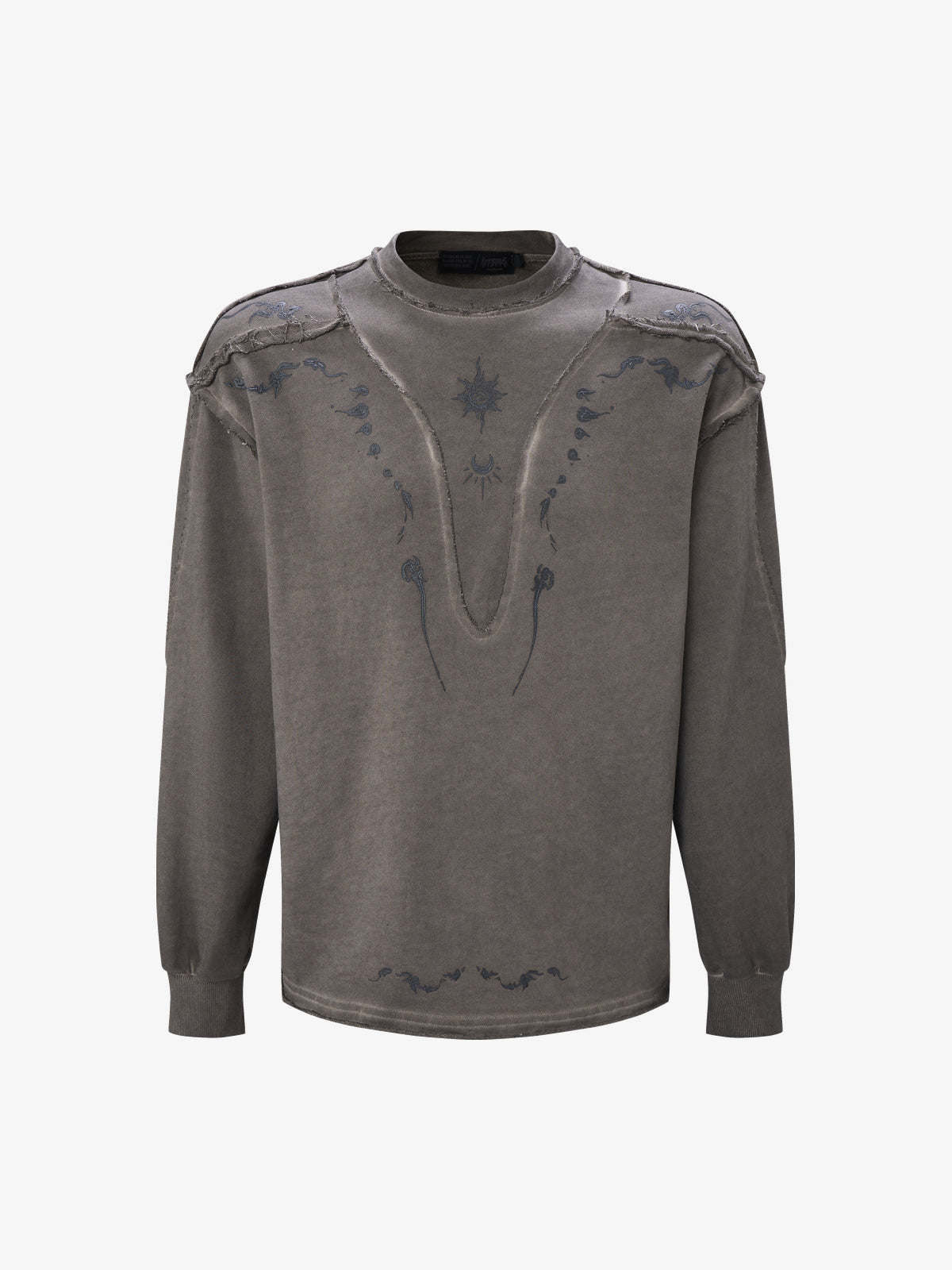 ATSF30 | Washed Henley Panel Sweatshirt in Brown - front view