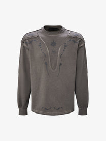 ATSF30 | Washed Henley Panel Sweatshirt in Brown - front view