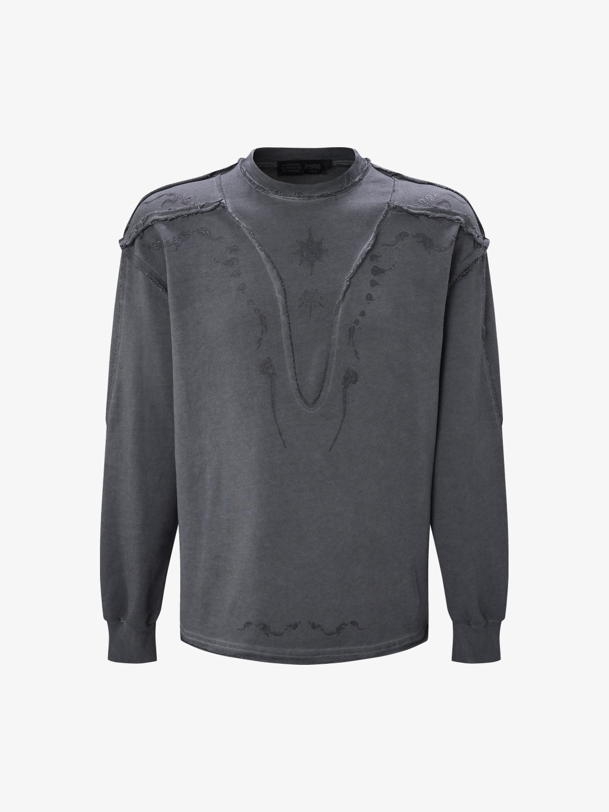 ATSF30 | Washed Henley Panel Sweatshirt in Dark Gray - front view