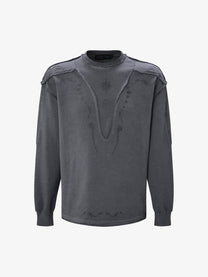 ATSF30 | Washed Henley Panel Sweatshirt in Dark Gray - front view