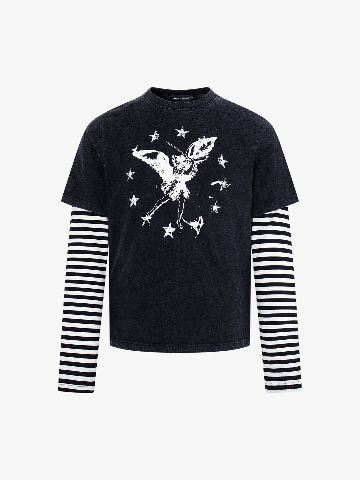 AW SPIKY HEAD | Angel Star Layered Sleeve Sweatshirt in Black - front view