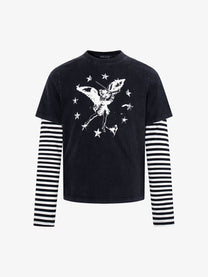 AW SPIKY HEAD | Angel Star Layered Sleeve Sweatshirt in Black - front view