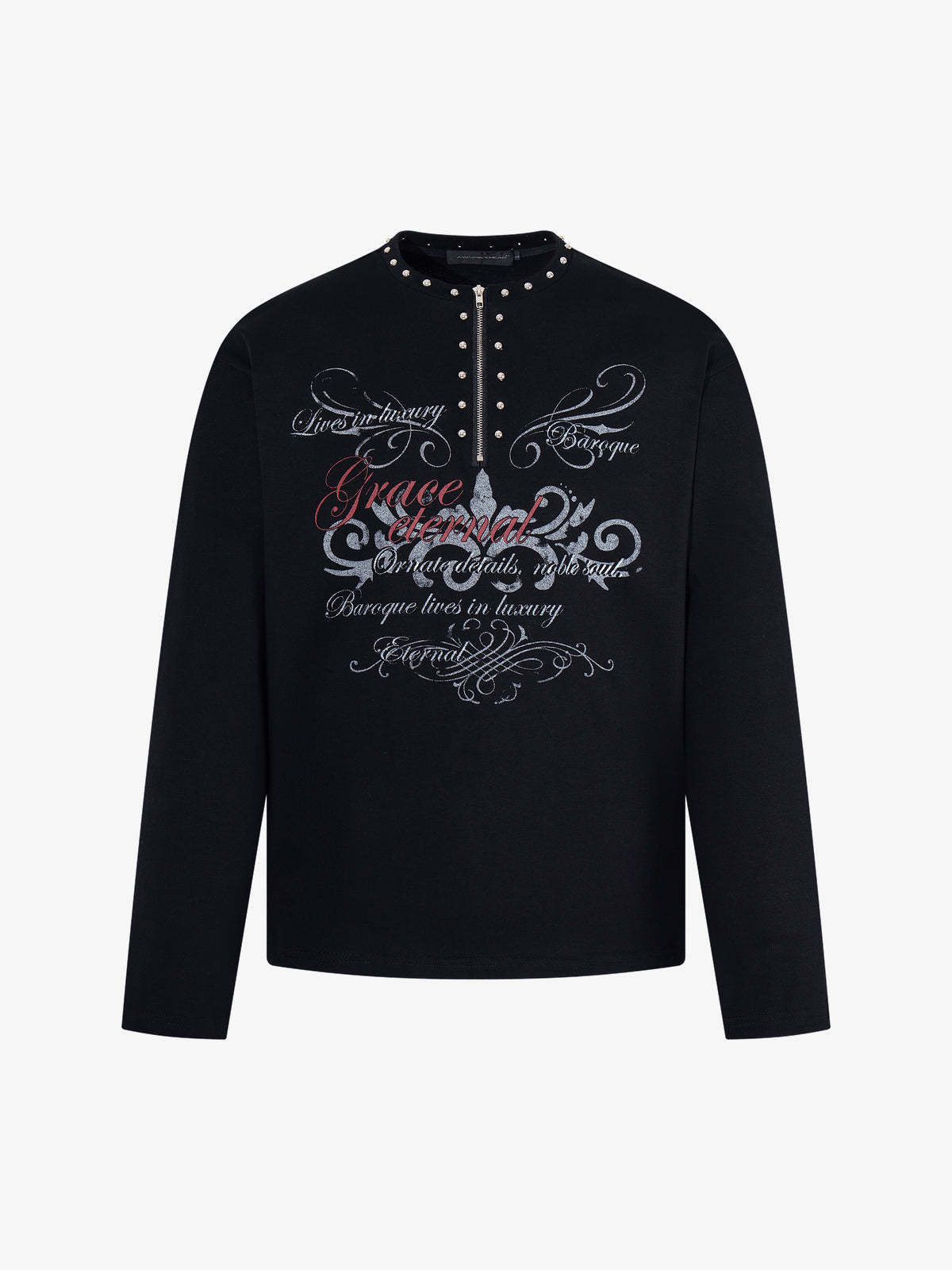AW SPIKY HEAD | Studded Stand Collar Sweatshirt in Black - front view
