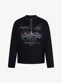 AW SPIKY HEAD | Studded Stand Collar Sweatshirt in Black - front view