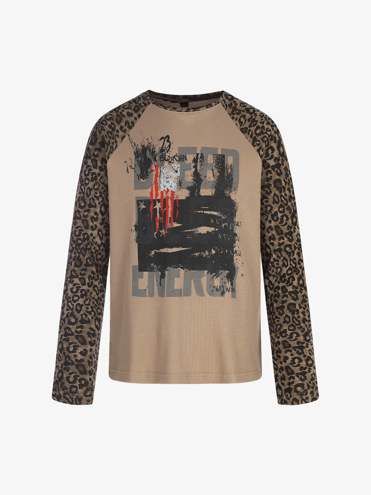 BLACK ENERGY | Leopard Sleeve Photo Collage Sweatshirt in Brown - front view