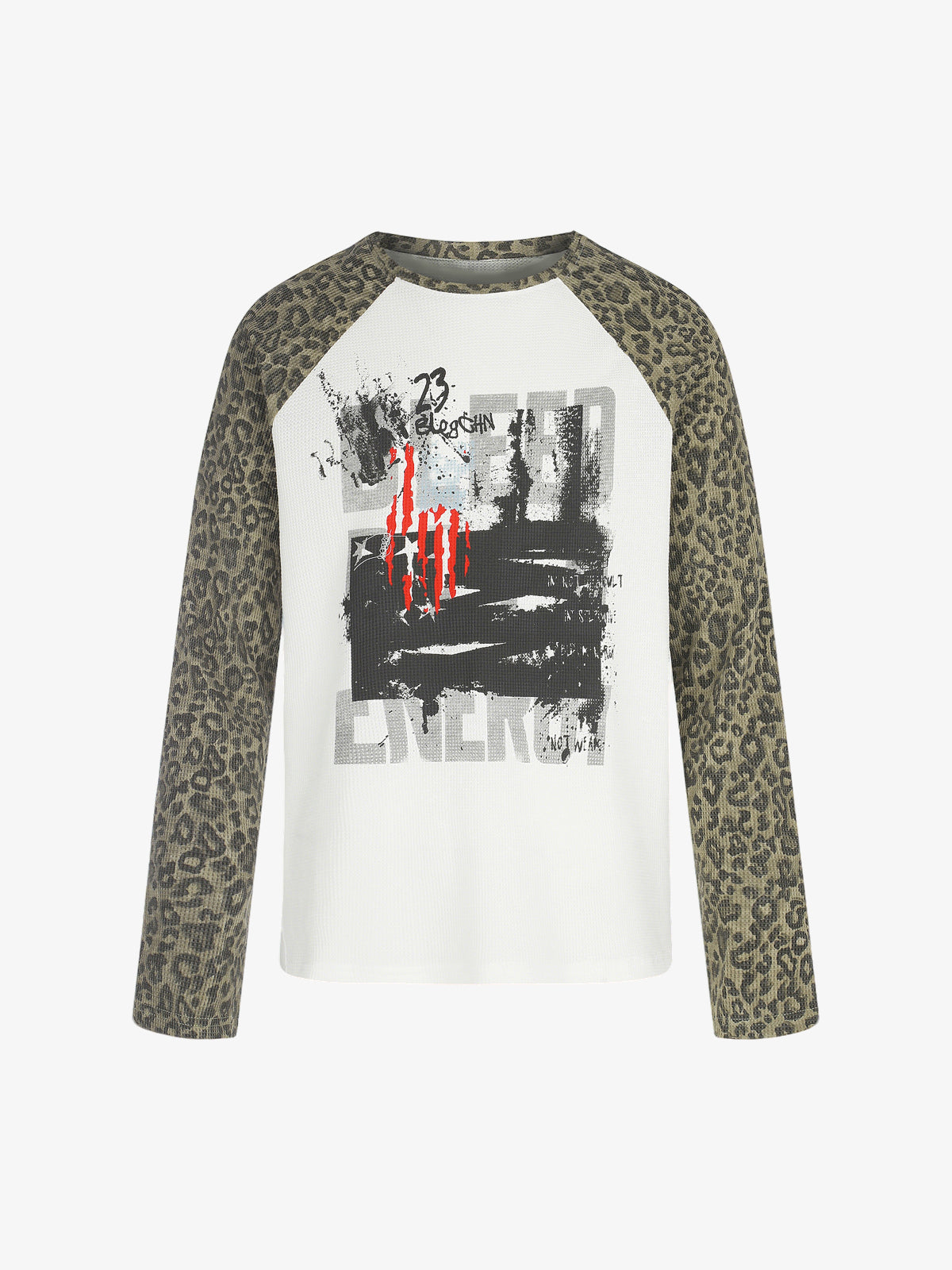BLACK ENERGY | Leopard Sleeve Photo Collage Sweatshirt in White - front view