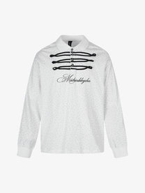 BLACK ENERGY | Tonal Leopard Frog Button Sweatshirt in White - front view