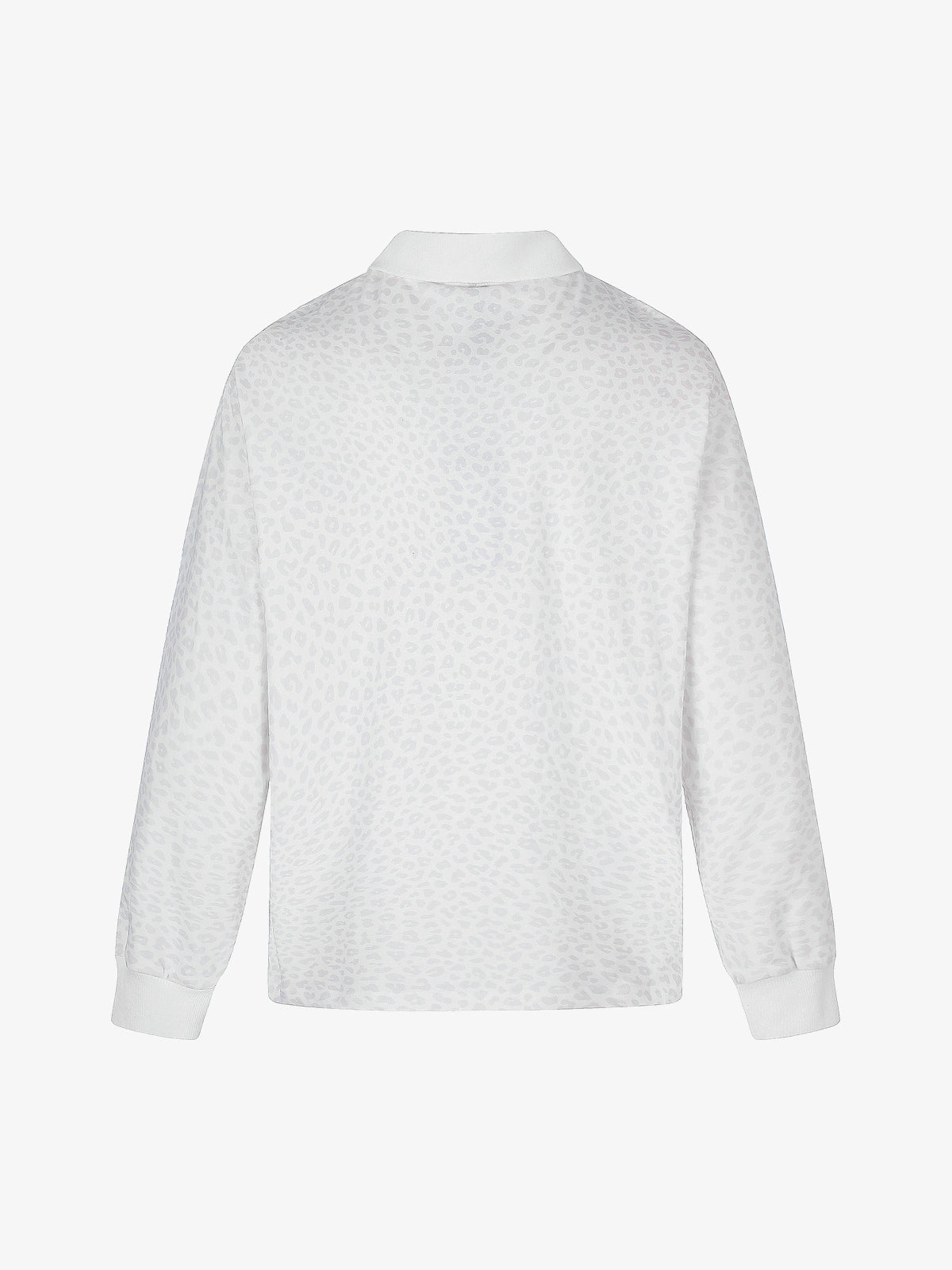BLACK ENERGY | Tonal Leopard Frog Button Sweatshirt in White - back view