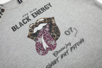 BLACK ENERGY | Lip Print Leopard Sleeve Sweatshirt - product detail