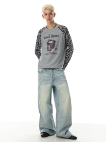 BLACK ENERGY | Lip Print Leopard Sleeve Sweatshirt - product detail