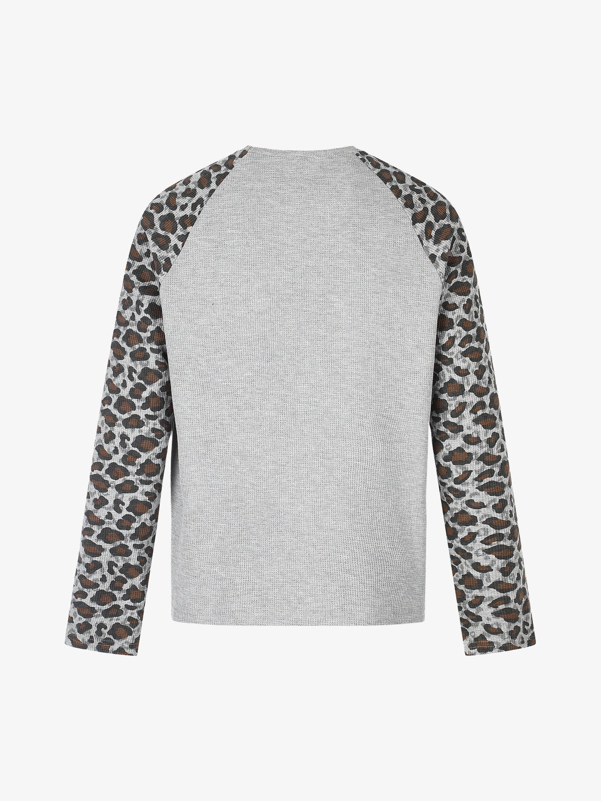 BLACK ENERGY | Lip Print Leopard Sleeve Sweatshirt in Gray - back view