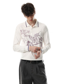 BLACK ENERGY | Rhinestone Emblem Polo Collar Sweatshirt - product detail