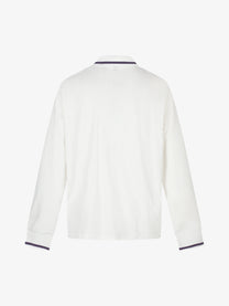 BLACK ENERGY | Rhinestone Emblem Polo Collar Sweatshirt in White - back view