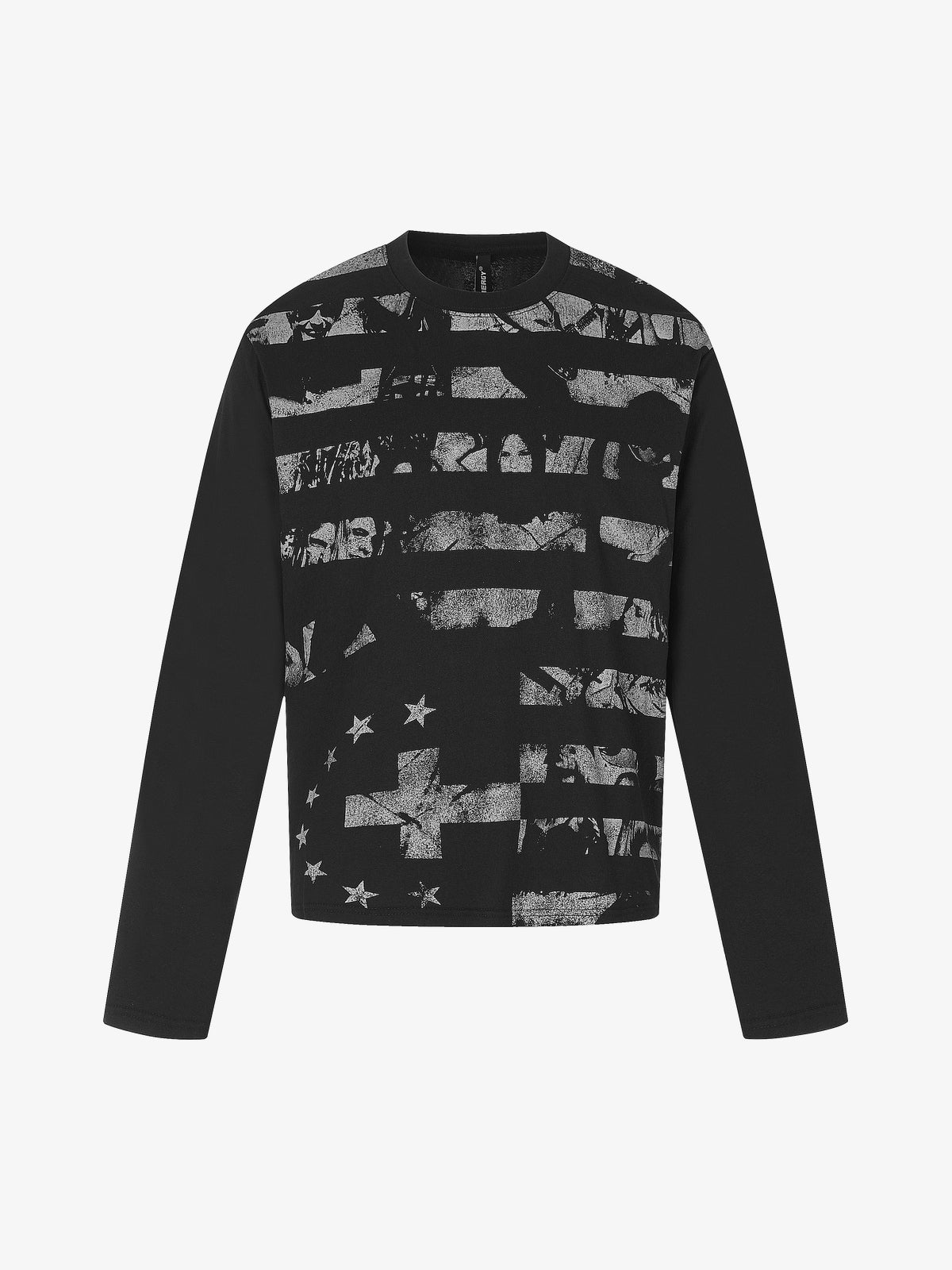 BLACK ENERGY | Paint Splatter Stripe Sweatshirt in Black - front view