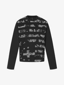 BLACK ENERGY | Paint Splatter Stripe Sweatshirt in Black - front view