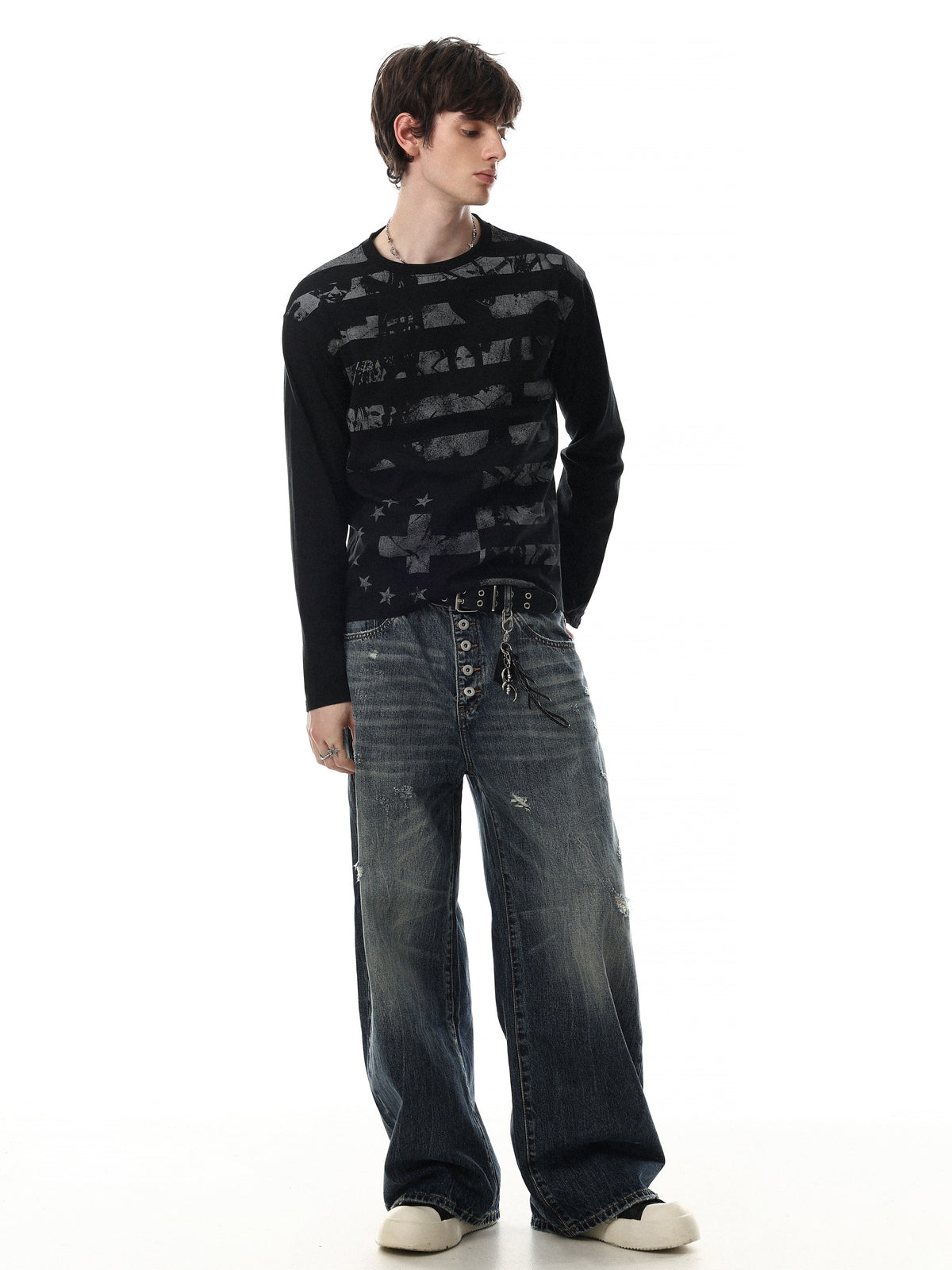 BLACK ENERGY | Paint Splatter Stripe Sweatshirt - product detail