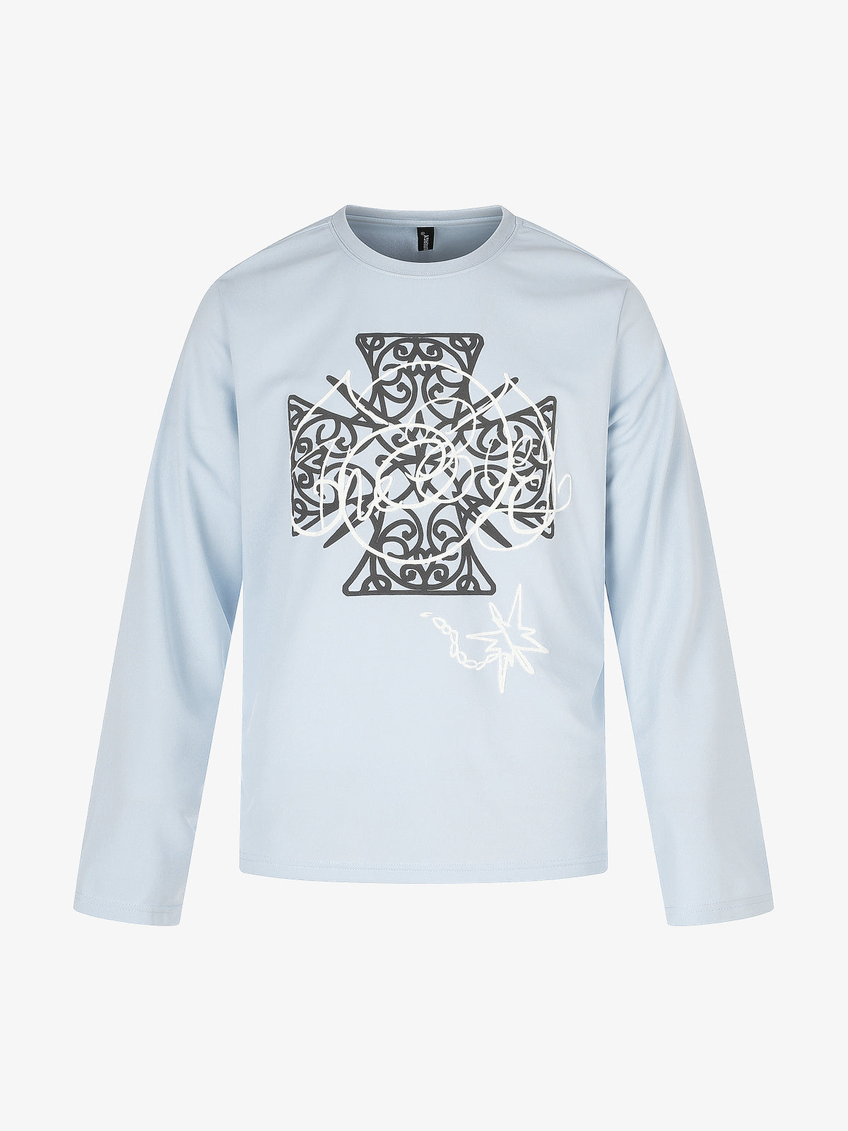 BLACK ENERGY | Ornate Cross Sweatshirt in Blue - front view