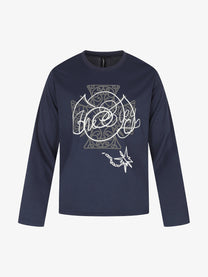 BLACK ENERGY | Ornate Cross Sweatshirt in Navy - front view