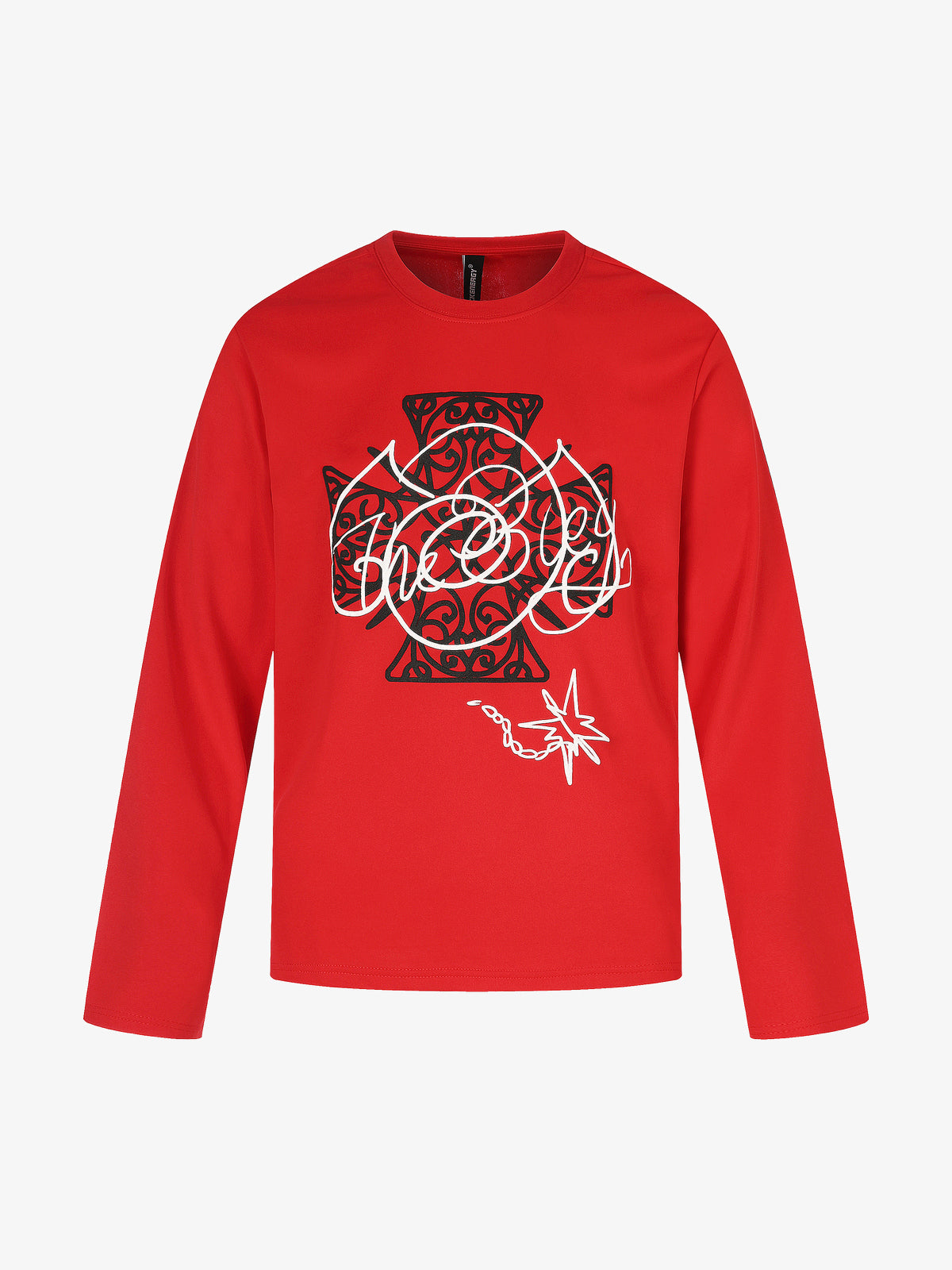 BLACK ENERGY | Ornate Cross Sweatshirt in Red - front view