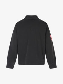 BLACK ENERGY | Distressed Photo Polo Collar Sweatshirt in Black - back view
