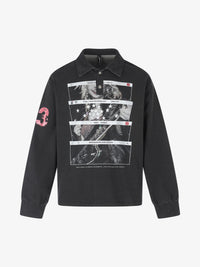 BLACK ENERGY | Distressed Photo Polo Collar Sweatshirt