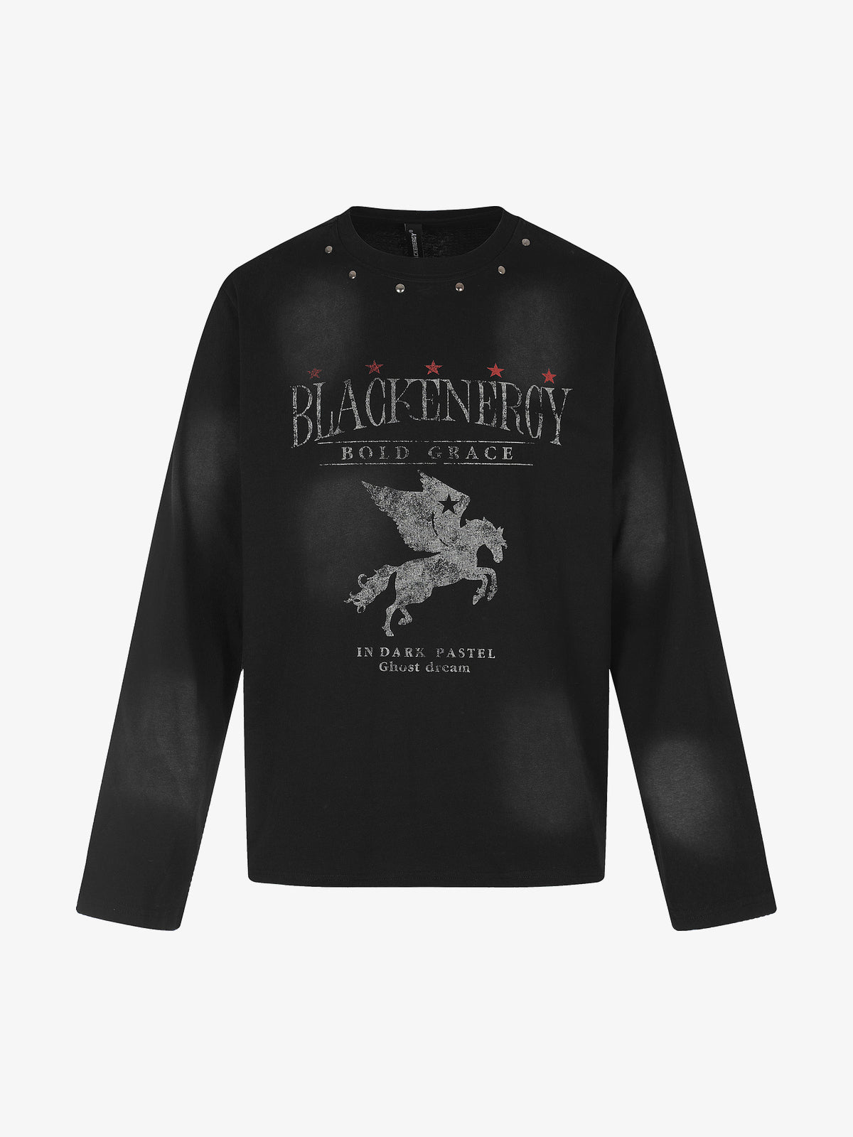 BLACK ENERGY | Studded Pegasus Print Sweatshirt in Black - front view