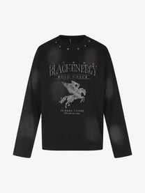BLACK ENERGY | Studded Pegasus Print Sweatshirt in Black - front view