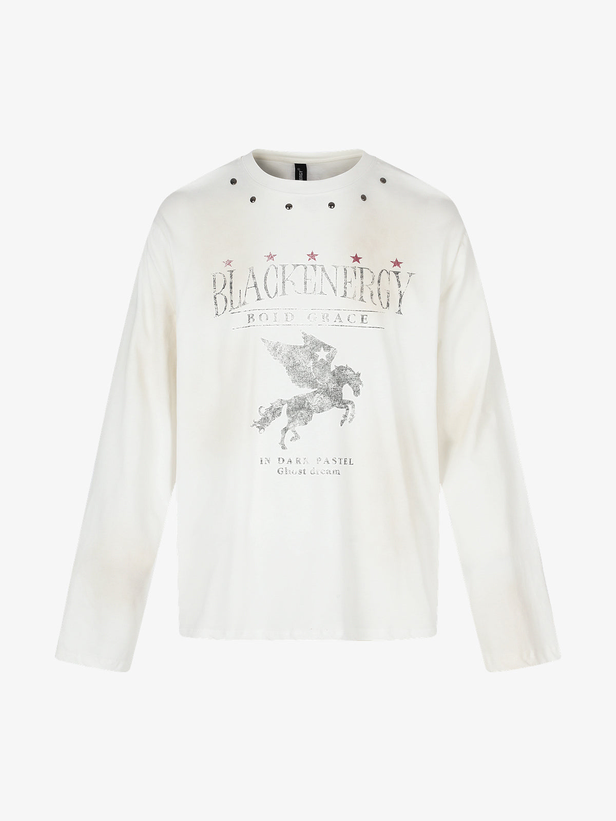 BLACK ENERGY | Studded Pegasus Print Sweatshirt in White - front view