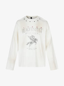 BLACK ENERGY | Studded Pegasus Print Sweatshirt in White - front view