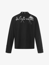 BLACK ENERGY | Horse Illustration Stand Collar Sweatshirt in Black - back view