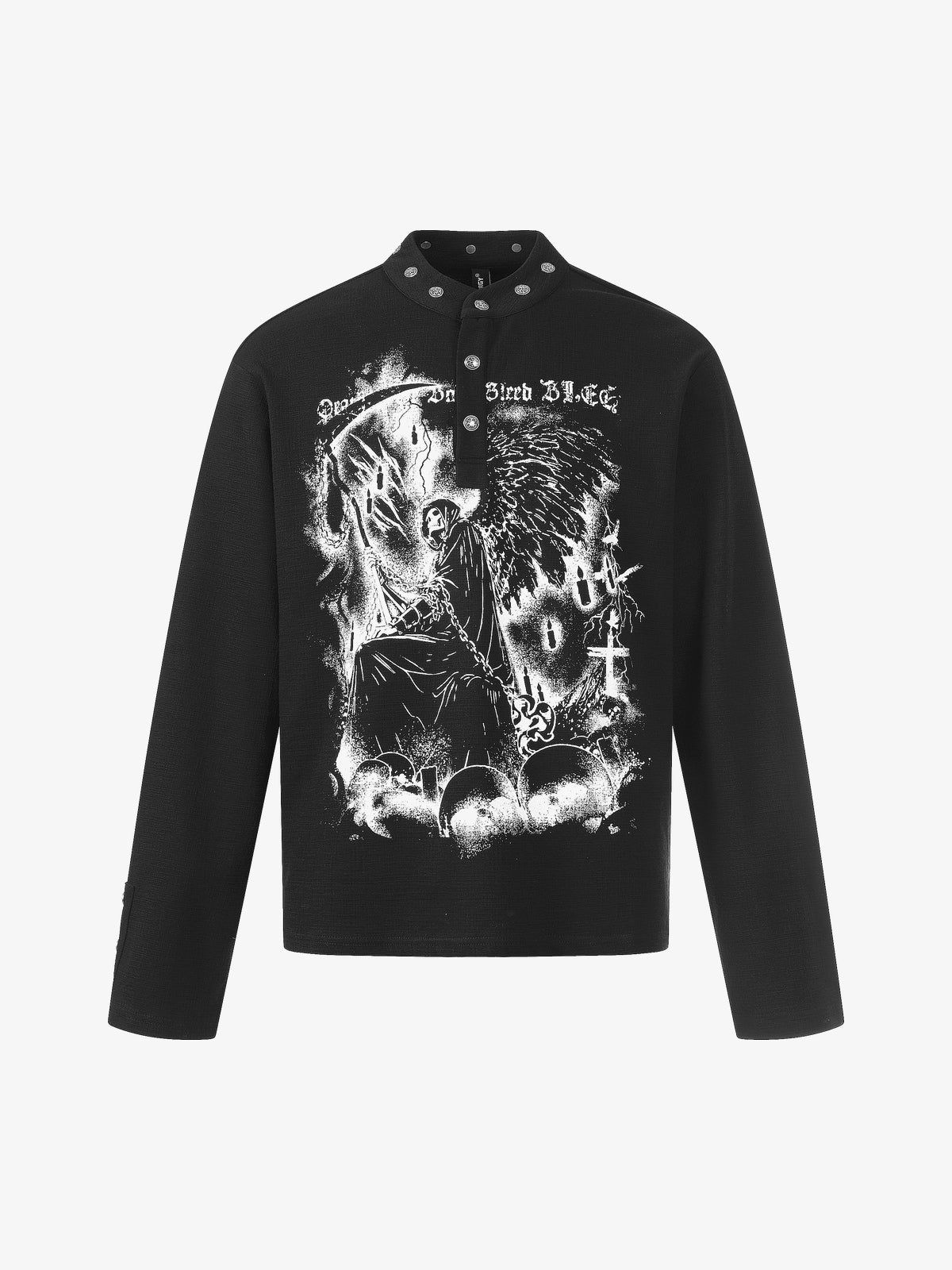 BLACK ENERGY | Horse Illustration Stand Collar Sweatshirt in Black - front view