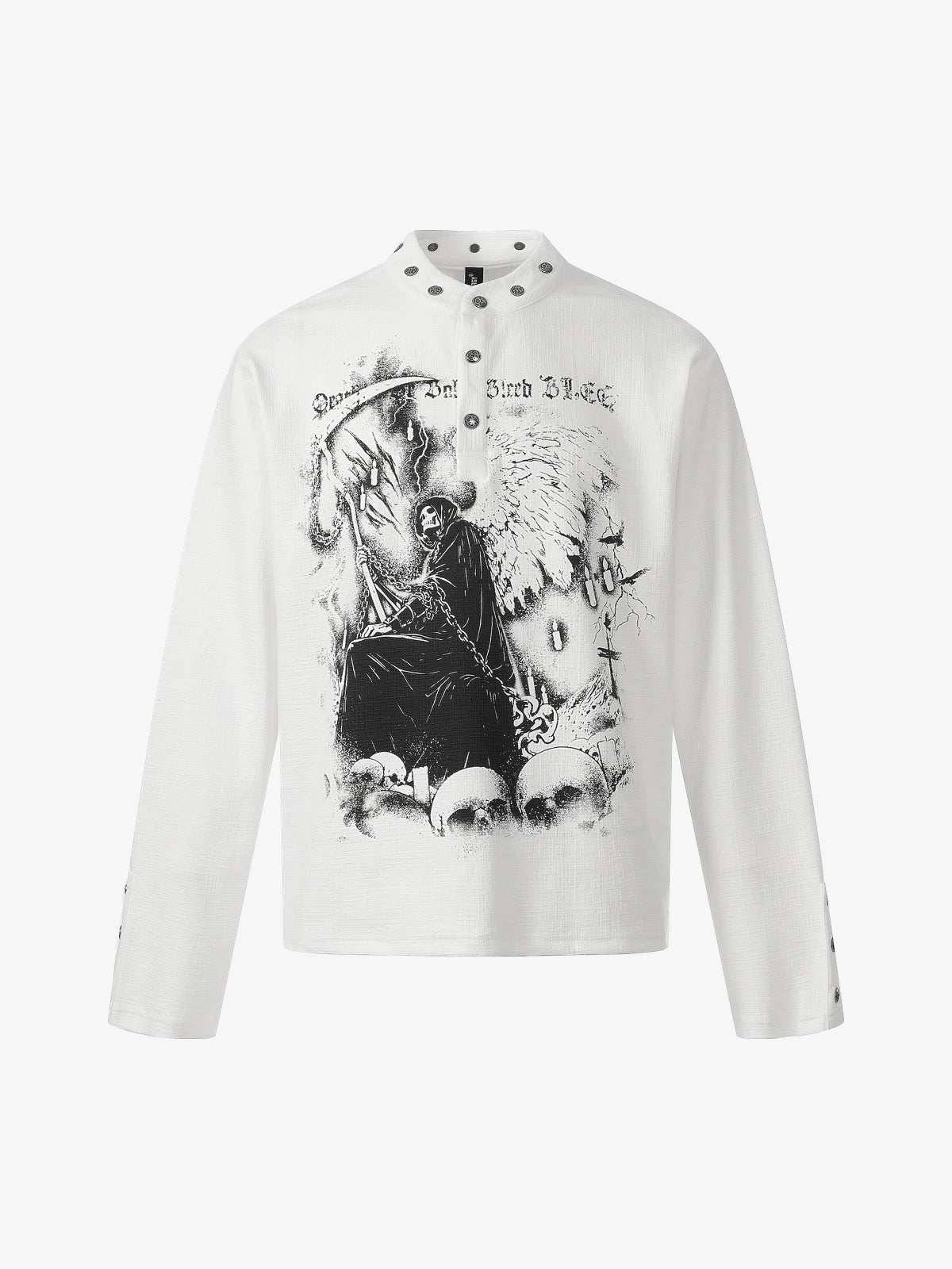 BLACK ENERGY | Horse Illustration Stand Collar Sweatshirt in White - front view