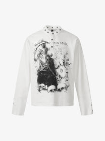 BLACK ENERGY | Horse Illustration Stand Collar Sweatshirt in White - front view