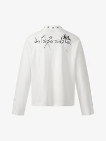BLACK ENERGY | Horse Illustration Stand Collar Sweatshirt in White - back view