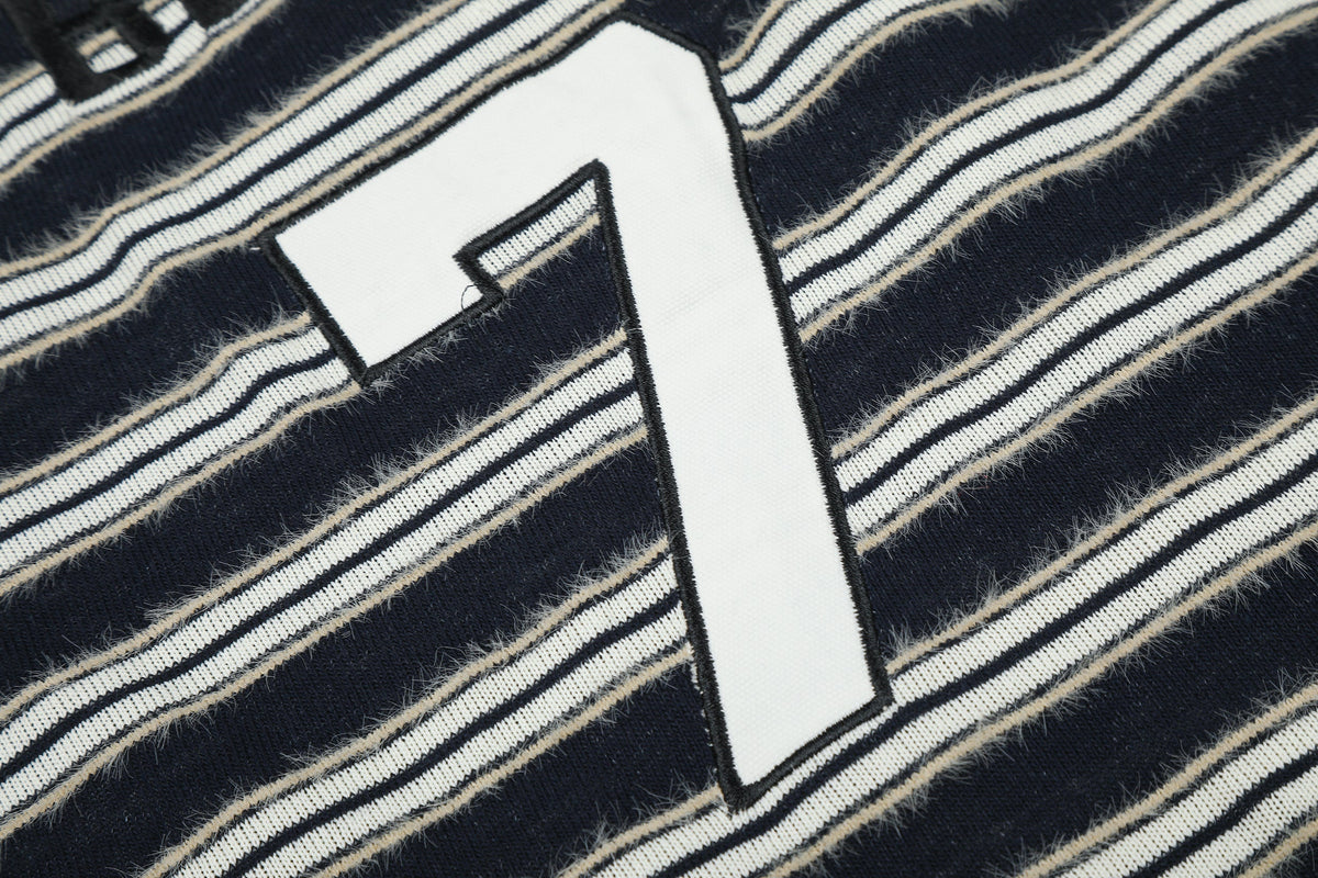 BLACK ENERGY | Faux Fur Collar Striped Sweatshirt - product detail