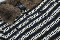 BLACK ENERGY | Faux Fur Collar Striped Sweatshirt - product detail