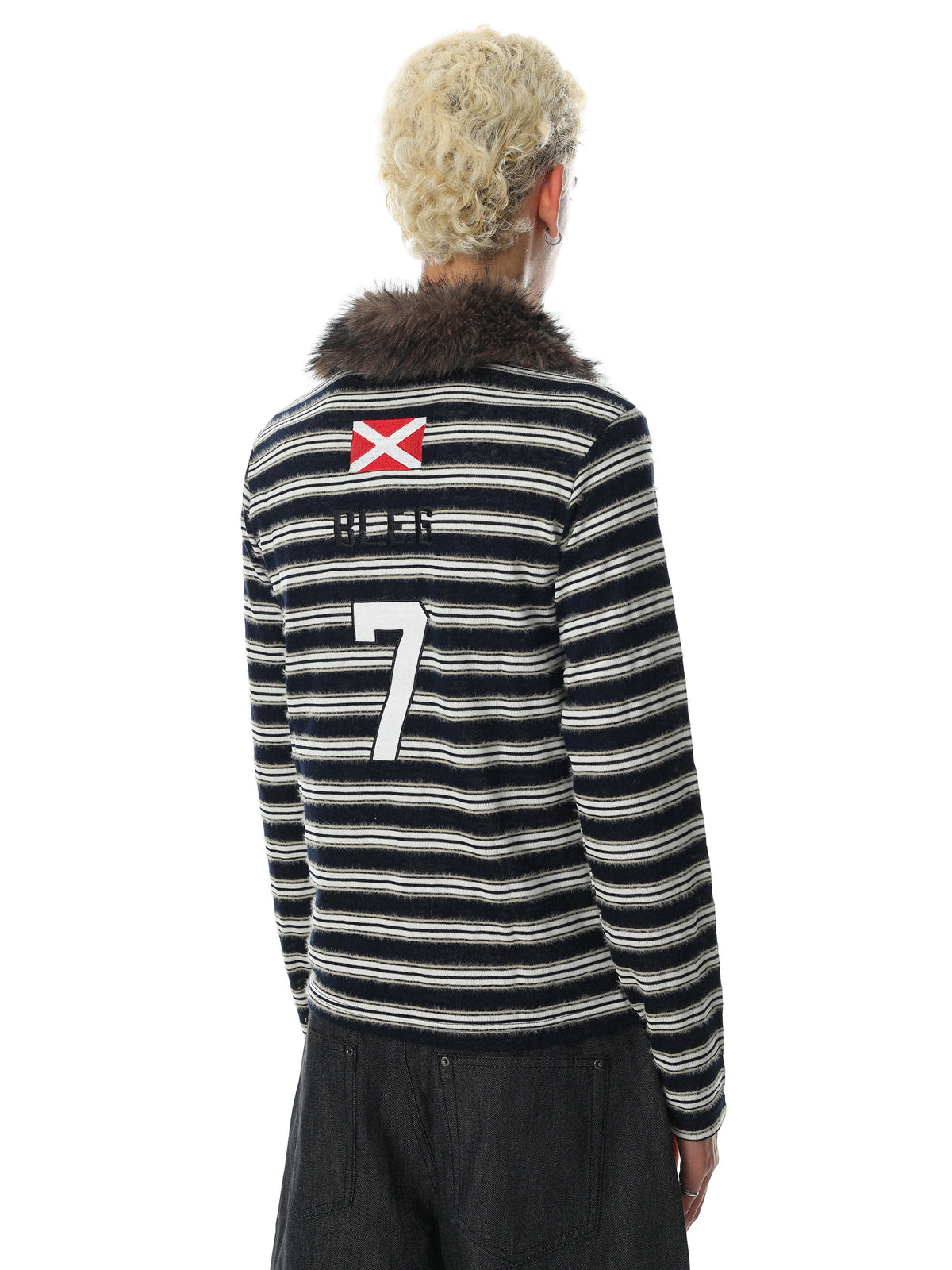 BLACK ENERGY | Faux Fur Collar Striped Sweatshirt - product detail