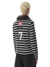 BLACK ENERGY | Faux Fur Collar Striped Sweatshirt - product detail