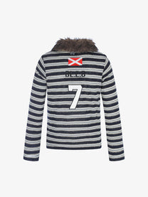 BLACK ENERGY | Faux Fur Collar Striped Sweatshirt in Gray - back view