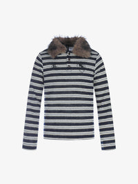 BLACK ENERGY | Faux Fur Collar Striped Sweatshirt