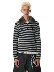 BLACK ENERGY | Faux Fur Collar Striped Sweatshirt - product detail