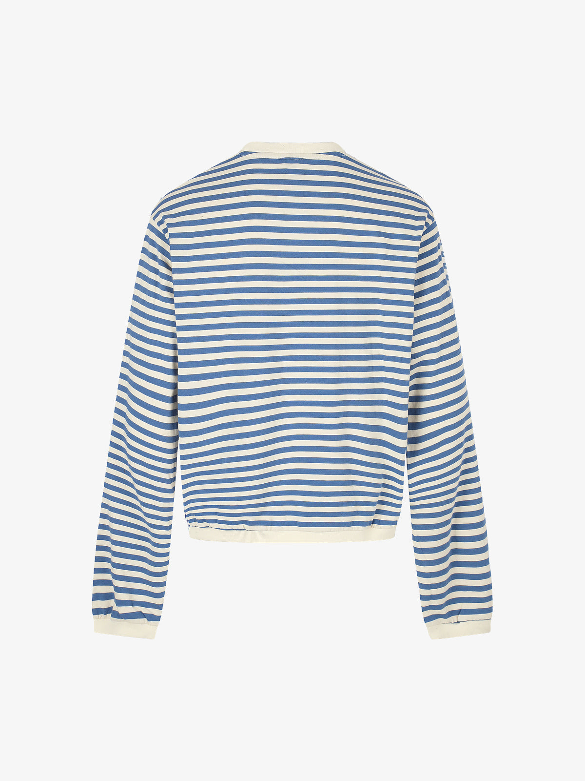 BLACK ENERGY | Striped Frog Button Sweatshirt in Blue - back view
