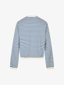 BLACK ENERGY | Striped Frog Button Sweatshirt in Blue - back view